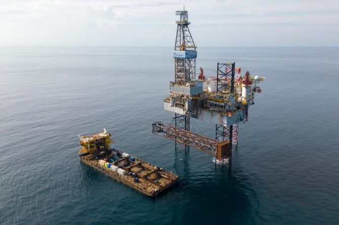 WHP1 being installed using the Jackup Rig.